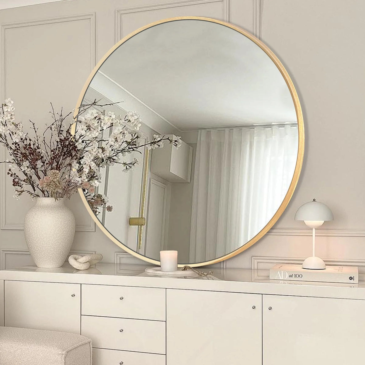 Round Bathroom Vanity Mirror, 24x24 / 36x36, Black, Brushed Gold or Silver