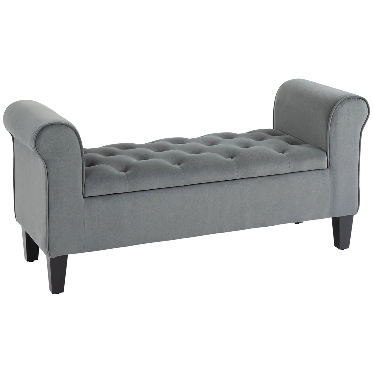 Button-Tufted Storage Ottoman Bench, Polyester and Rubberwood, 53.25in W x 17.75in D x 25.5in H