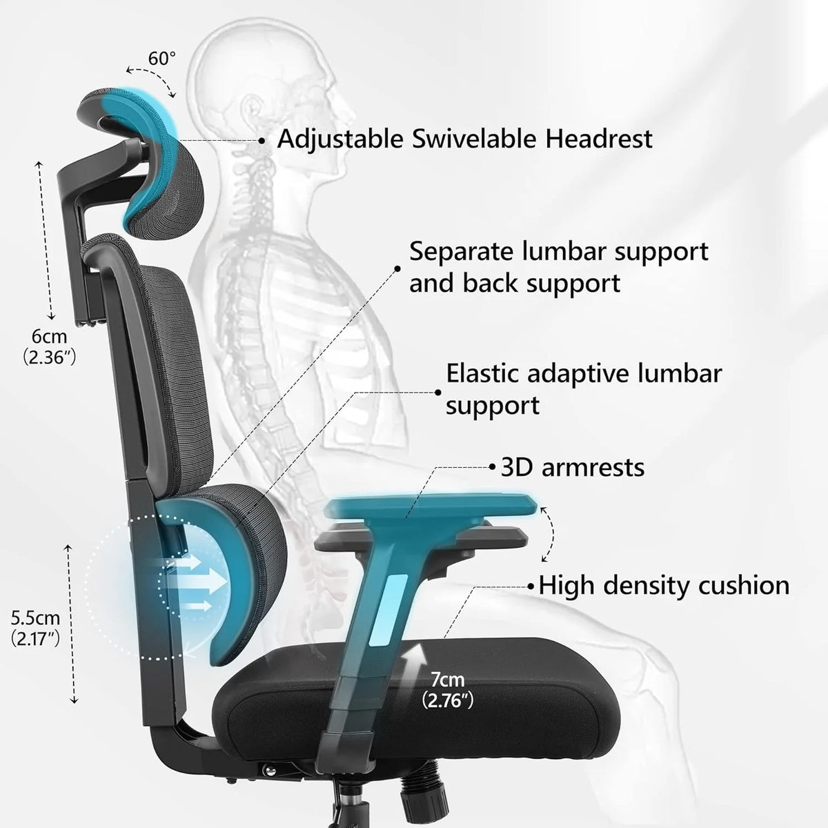Primy Ergonomic Gaming Office Chair, 23 in D x 12 in W x 20 in H - PR988ZK