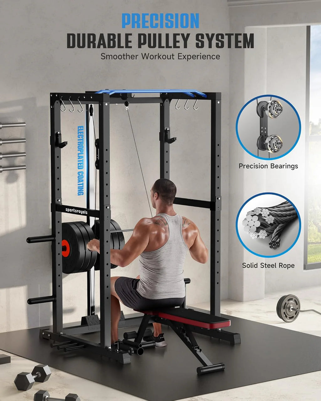 Sportsroyals Power Cage With Lat Pulldown, Black - Power Cage