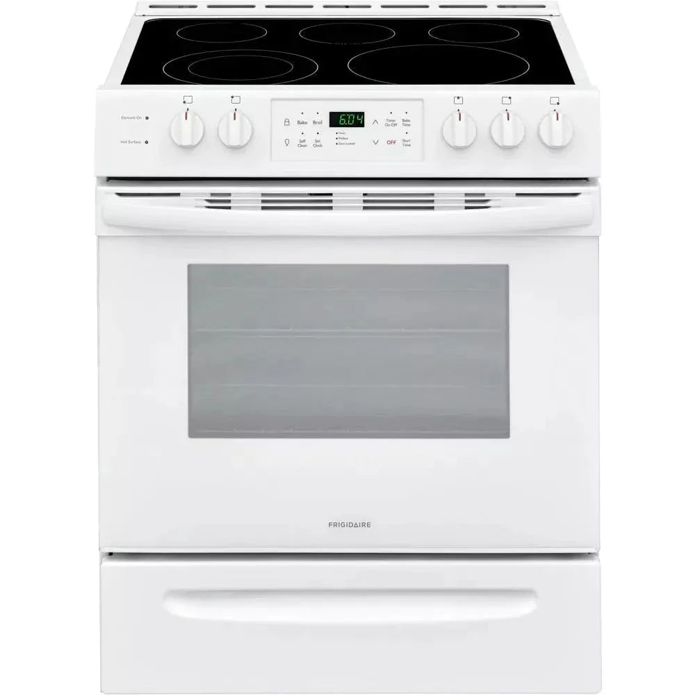 30 in. 5.0 Cu. Ft. Single Oven Electric Range, White With NVS Black Glass