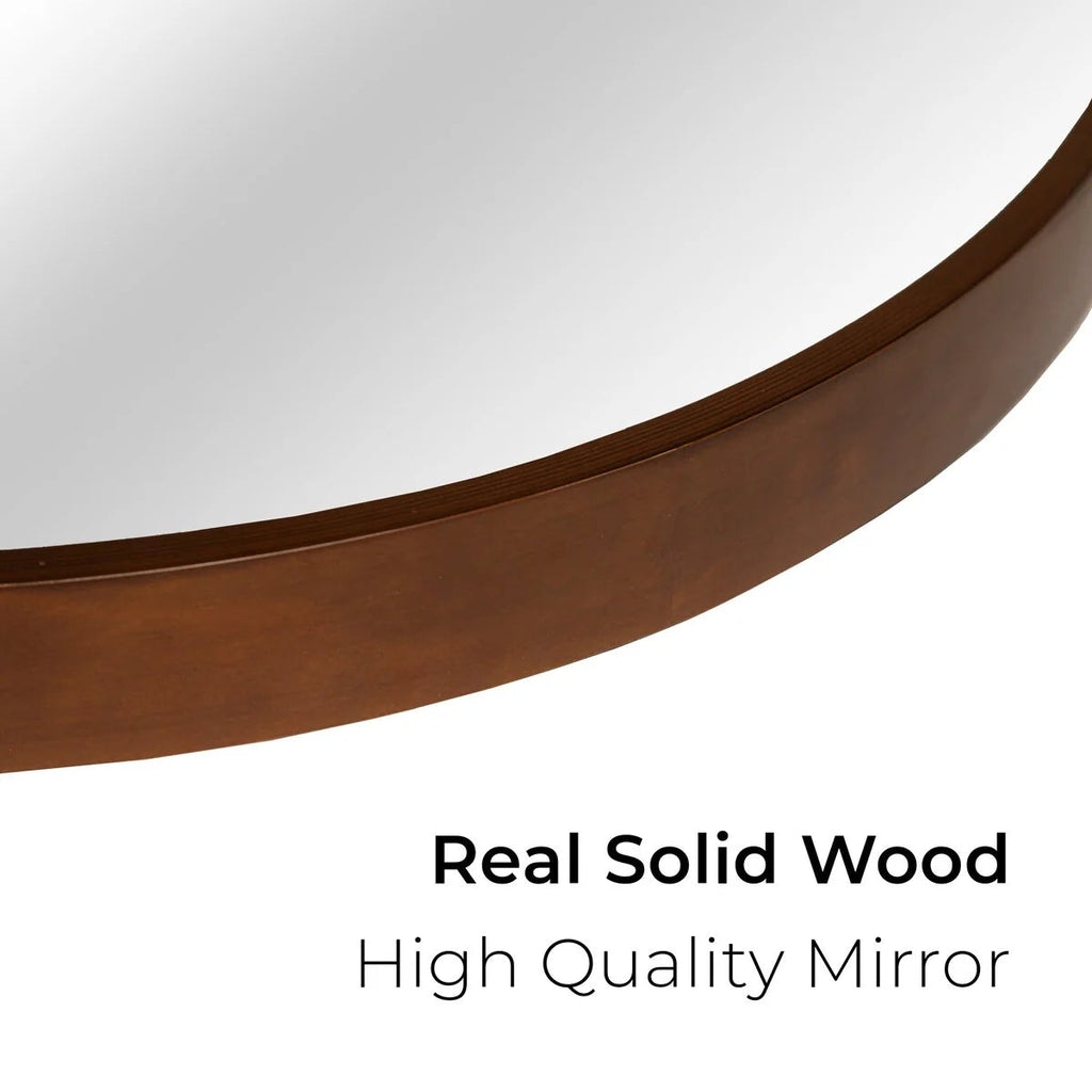 Classic Farmhouse Round Wooden Frame Wall Mirror - 24-inches, 28-inches, 32-inches