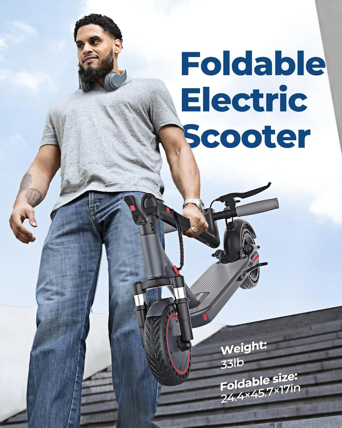 Electric Scooter With Solid Tires And Dual Braking - 350W/500W