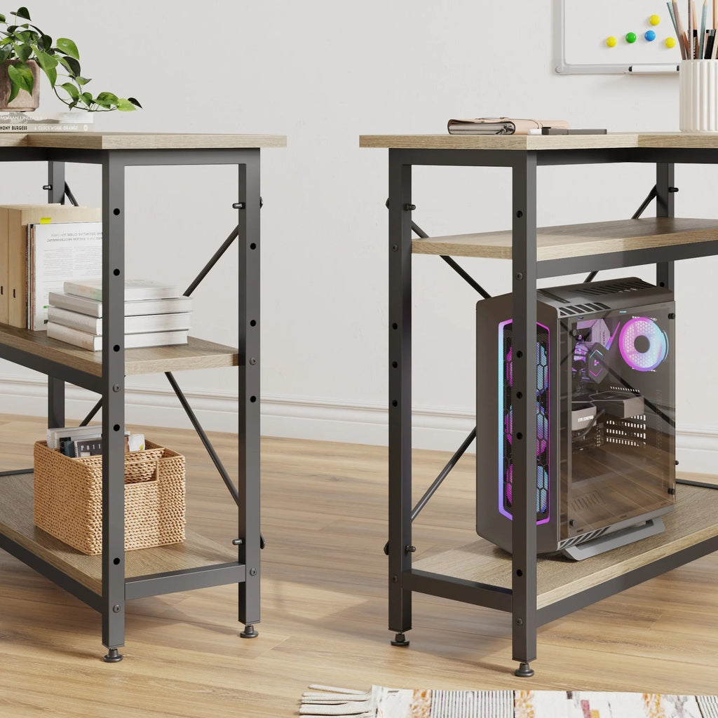 Small L-Shaped Computer Desk With Reversible Storage Shelves - 55-Inch / 47-Inch
