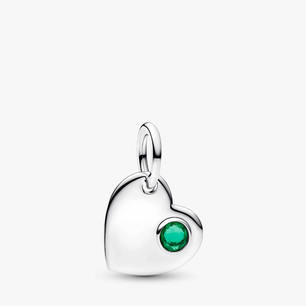 May Engravable Heart Green Stone Dangle Charm