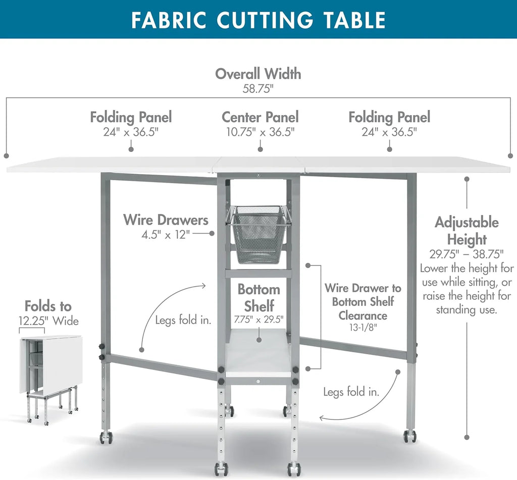 Sew Ready Hobby Cutting Table, 58.75 in x 36.5 in, White/Silver