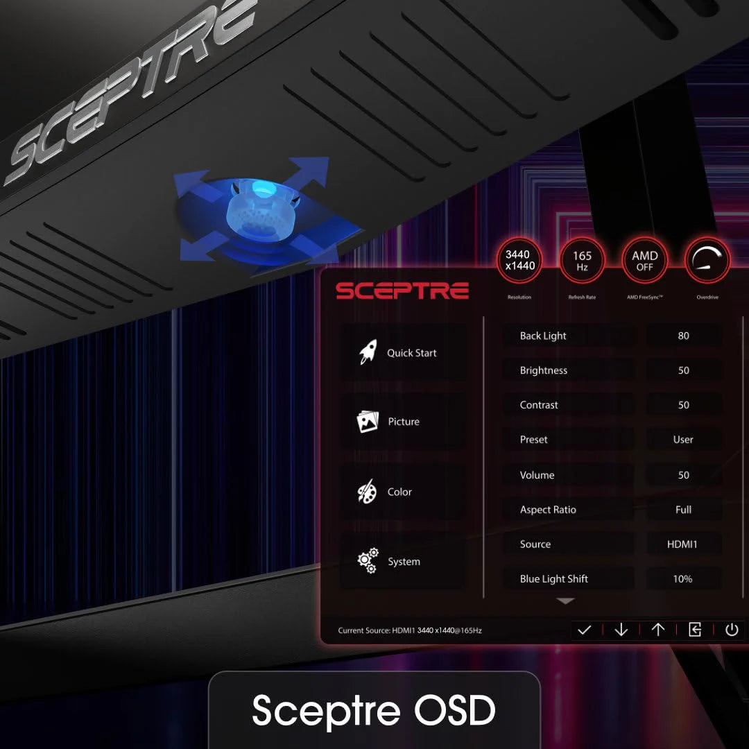 Sceptre 34 Inch 165Hz Curved Ultrawide WQHD Monitor - 3440 x 1440