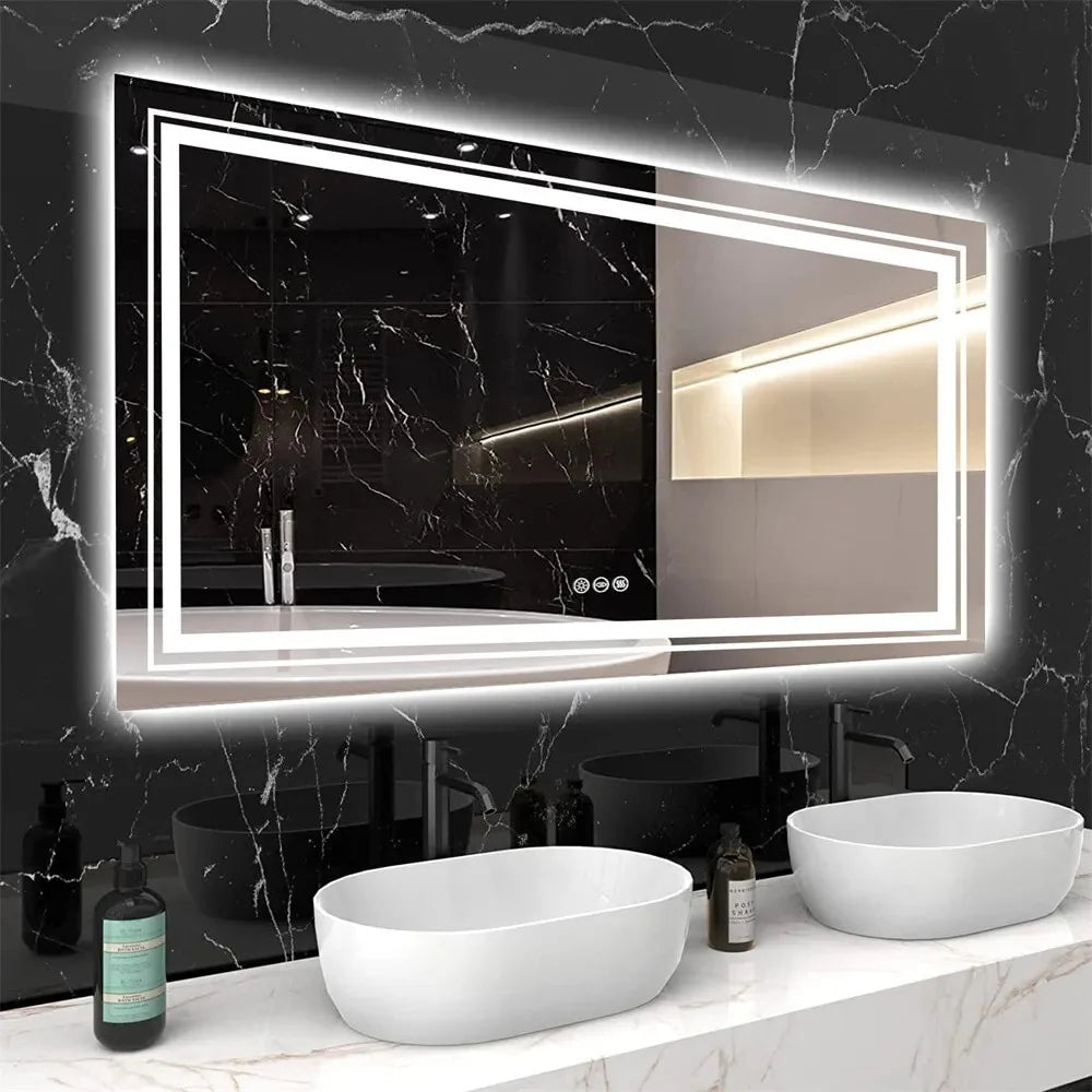 LED Lighted Bathroom Vanity Mirror, Silver, 3 Colors