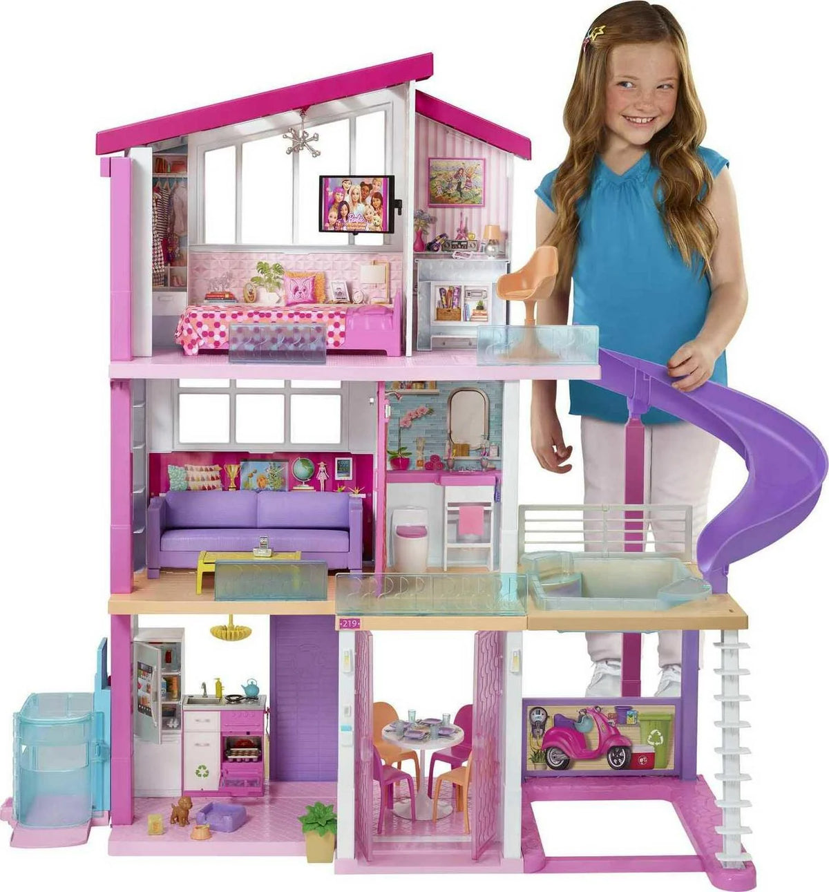 Barbie Dreamhouse Dollhouse With 70+ Accessories, Working Elevator, Lights And Sounds