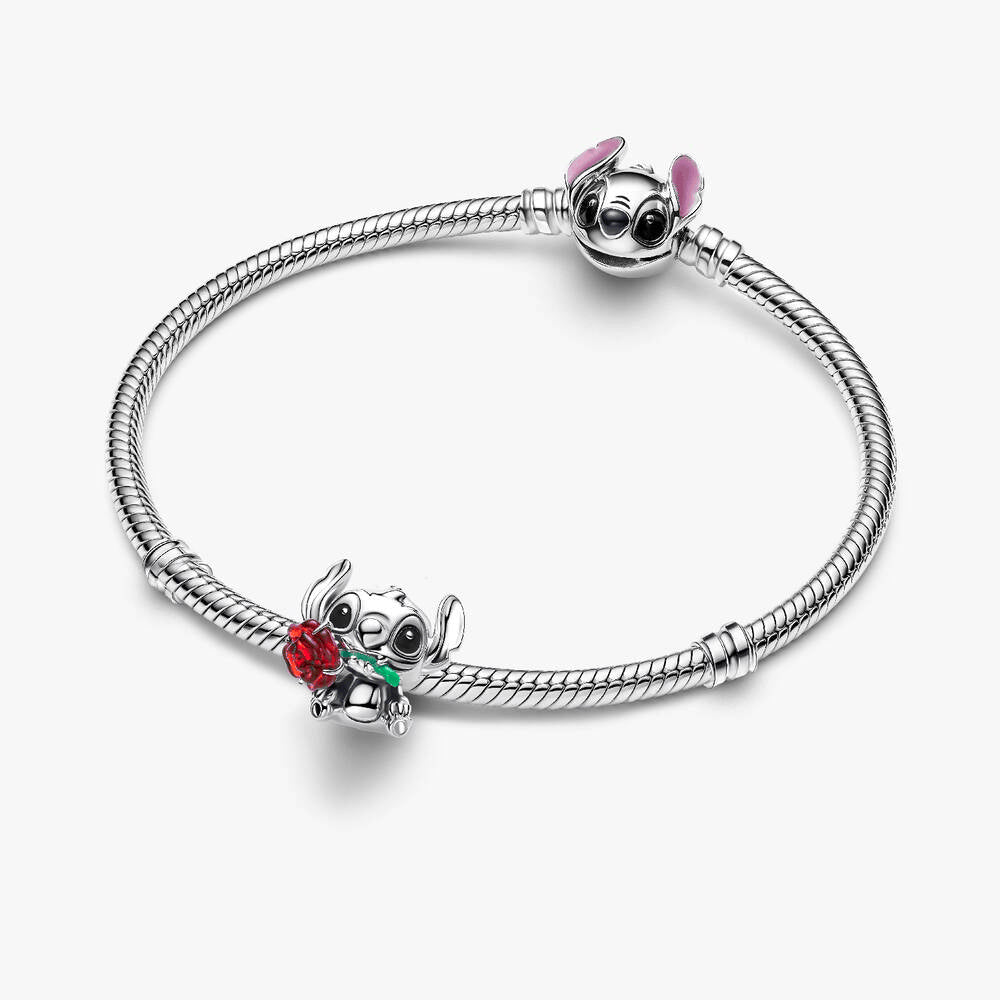 Disney Stitch Rose Murano Glass Charm