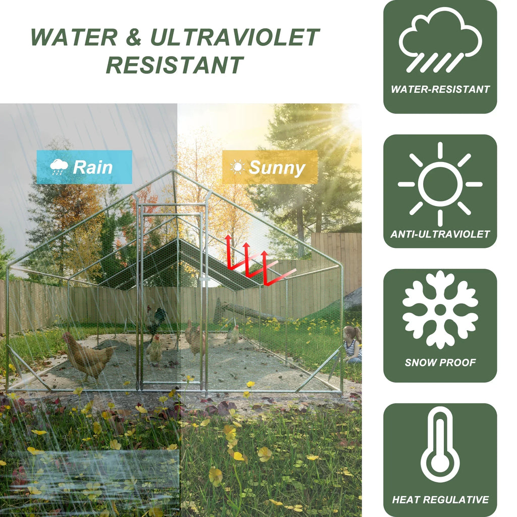 Large Metal Walk-In Chicken Coop With Galvanized Wire And Cover - 10' L x 26' W x 6.56' H