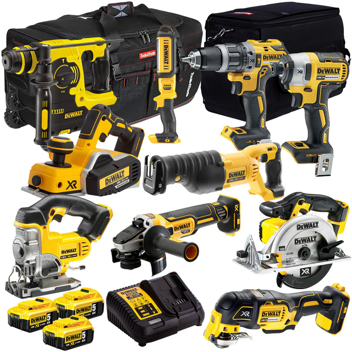 DeWalt 18V XR 10-Piece Power Tool Kit With 3 x 5.0Ah Batteries And Charger - DCK10BTSKIT1