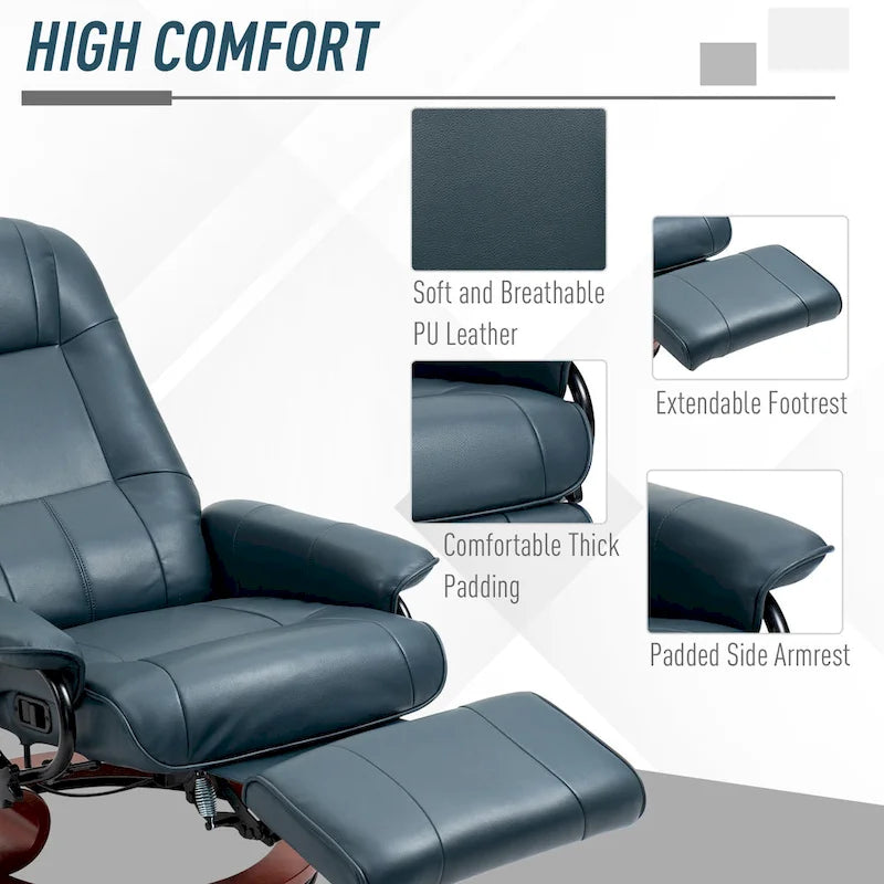 HomCom Faux Leather Manual Swivel Recliner Chair With Extendable Footrest