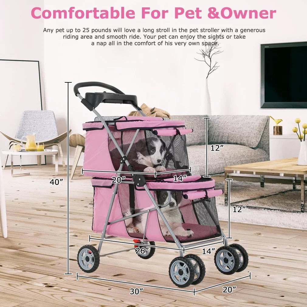 YRLLENSDAN Pet Stroller for Small and Medium Dogs and Cats - 4 Wheels