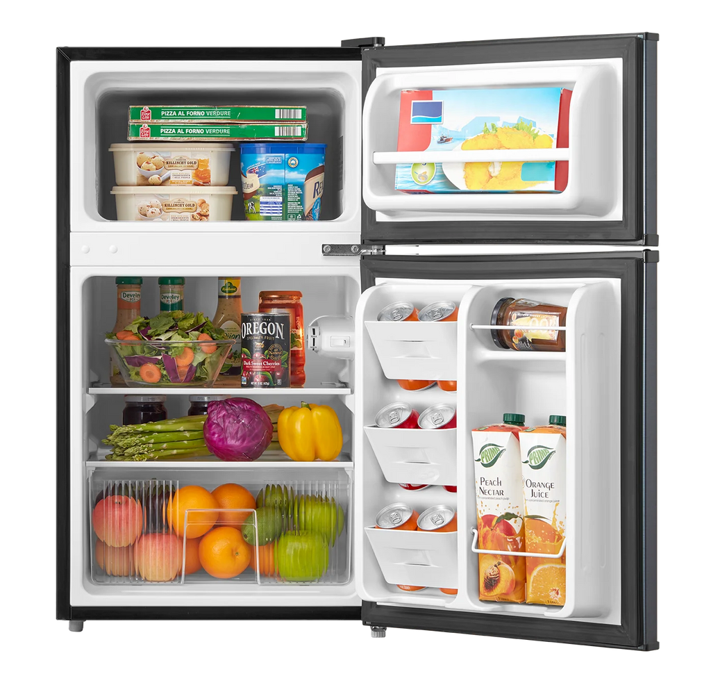 Arctic King Two-Door Mini Fridge With Freezer, 3.2 Cu ft, 18.5 in x 19.4 in x 33.3 in, Stainless Steel - E-Star