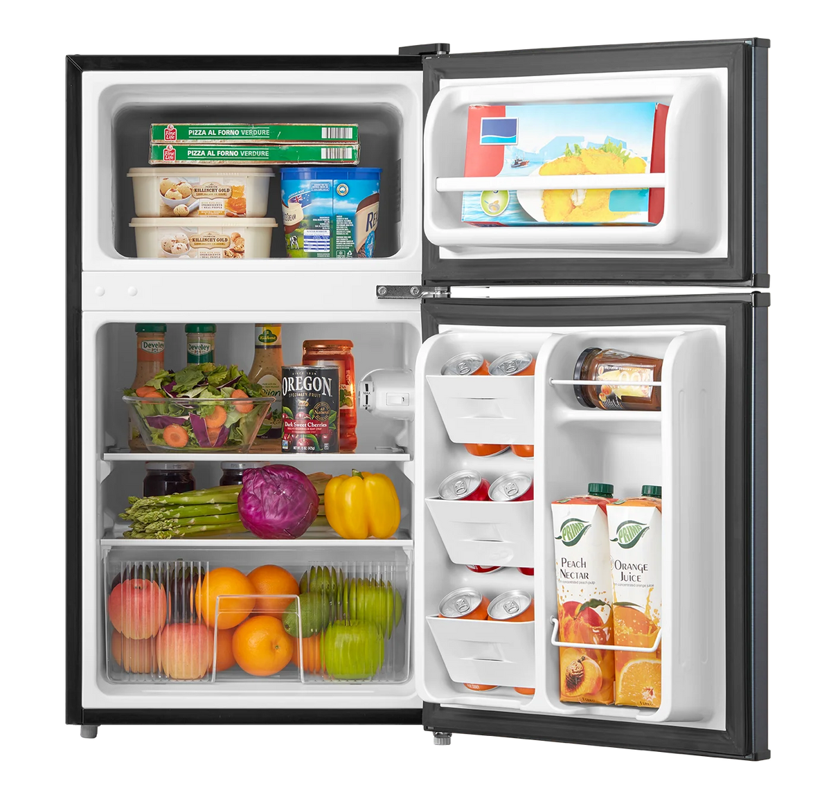 Arctic King Two-Door Mini Fridge With Freezer, 3.2 Cu ft, 18.5 in x 19.4 in x 33.3 in, Stainless Steel - E-Star