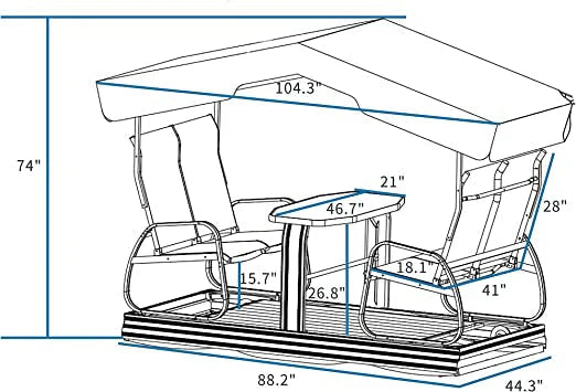 Purple Leaf 4-Person Outdoor Glider Bench Set With Glass Table, 6.1 Feet x 7.3 Feet x 3.7 Feet