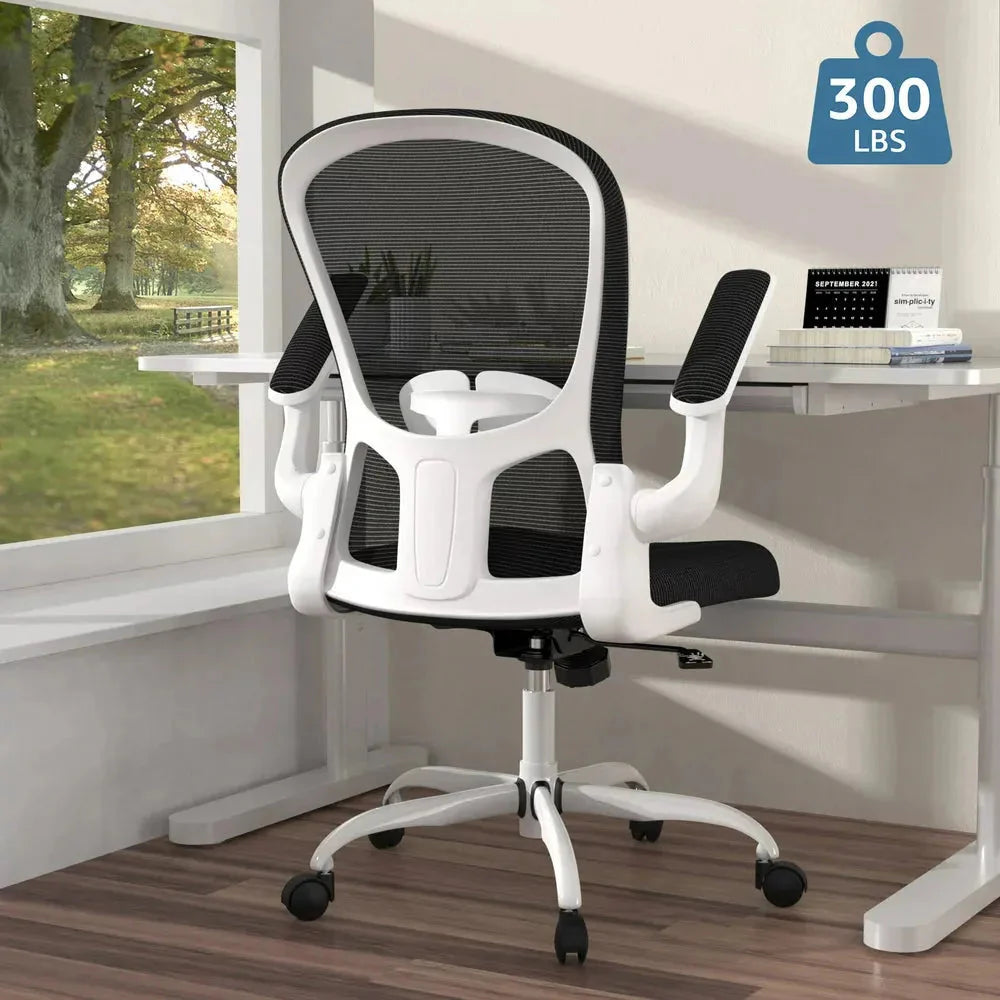 Silybon Ergonomic Office Task Chair, White, 20in D x 24in W x 38in H - Flip-Up Arms
