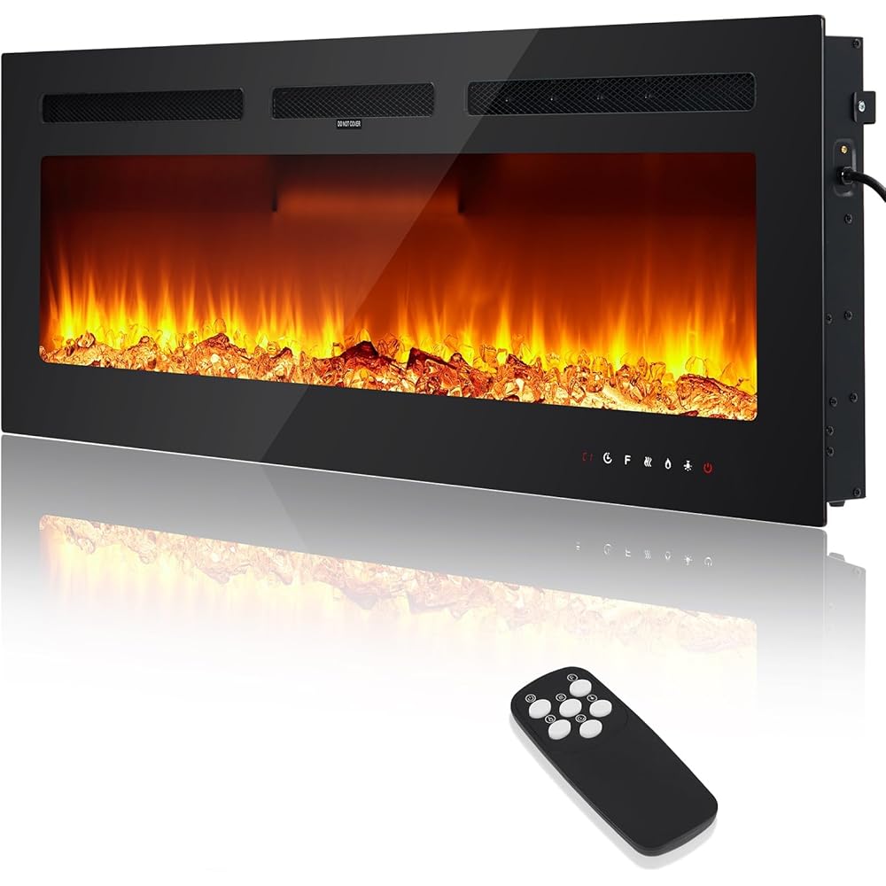 Electric Fireplace 60-Inch Recessed And Wall-Mounted Heater