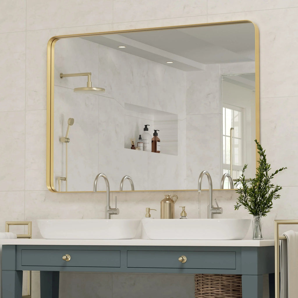 Framed Wall Vanity Mirror With Rounded Corners, 1 Piece