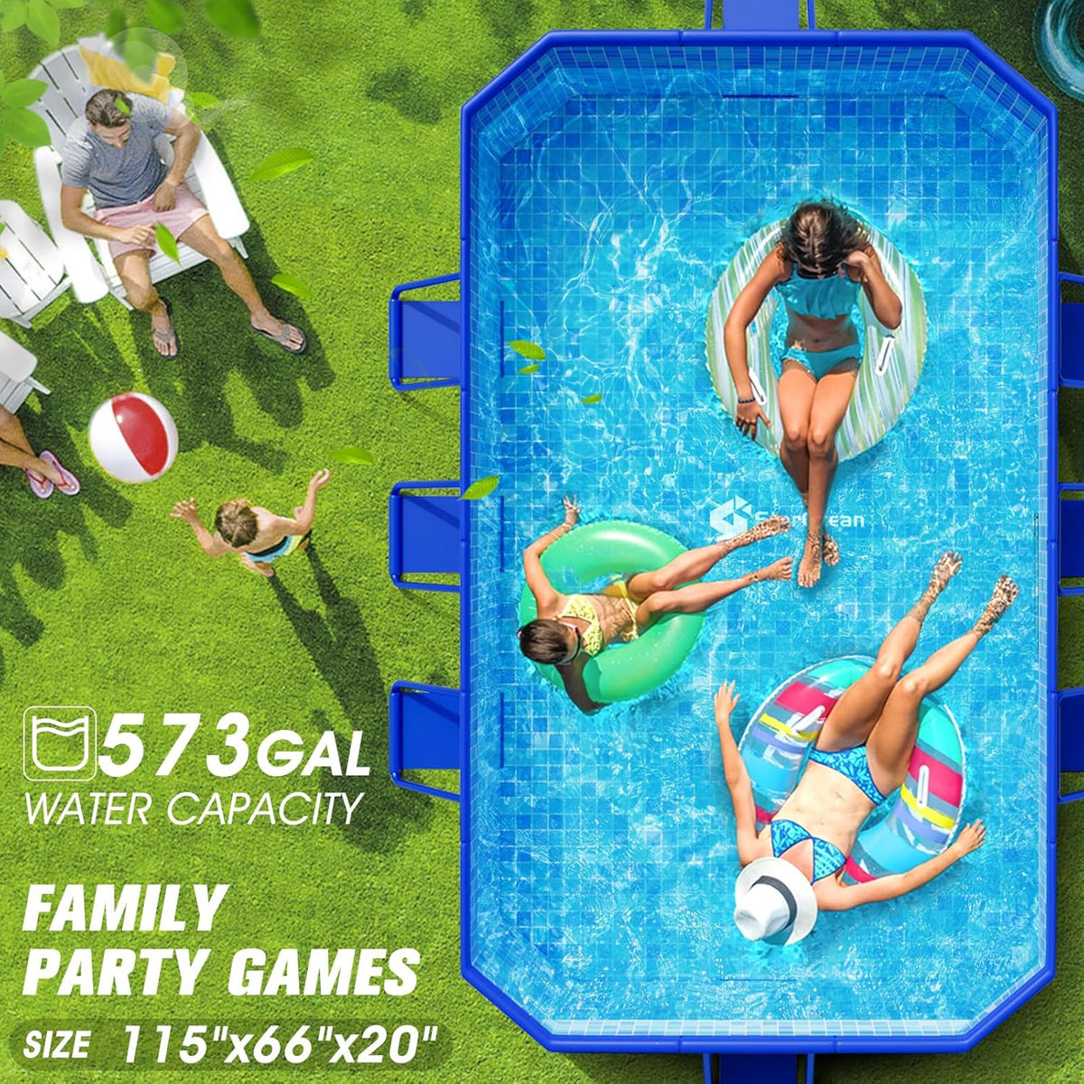 BrandStarOcean Foldable Non-Inflatable Pool, Blue, 115 in x 66 in x 20 in