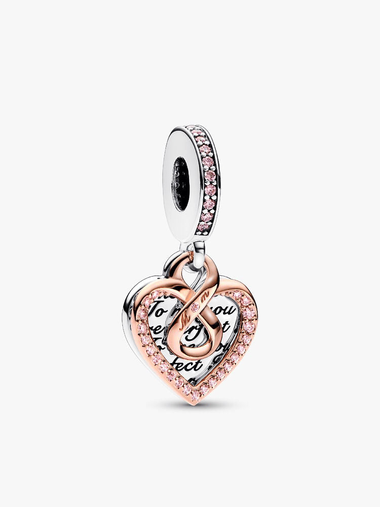 Two-tone Infinity Heart and Mom Charm Bracelet Set