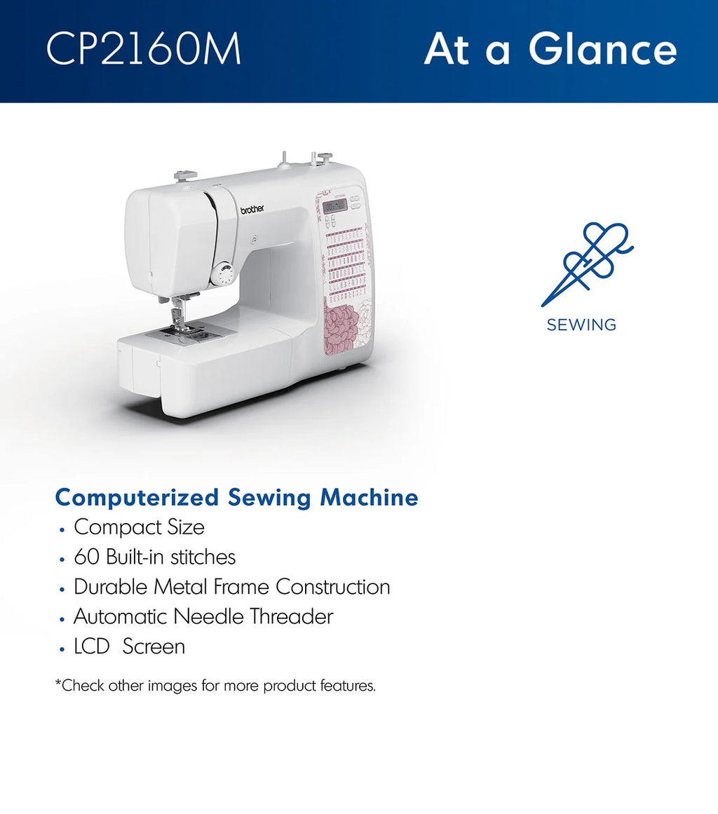 Brother Computerized Sewing Machine, Light Mauve Floral, 60 Built-In Stitches - CP2160M