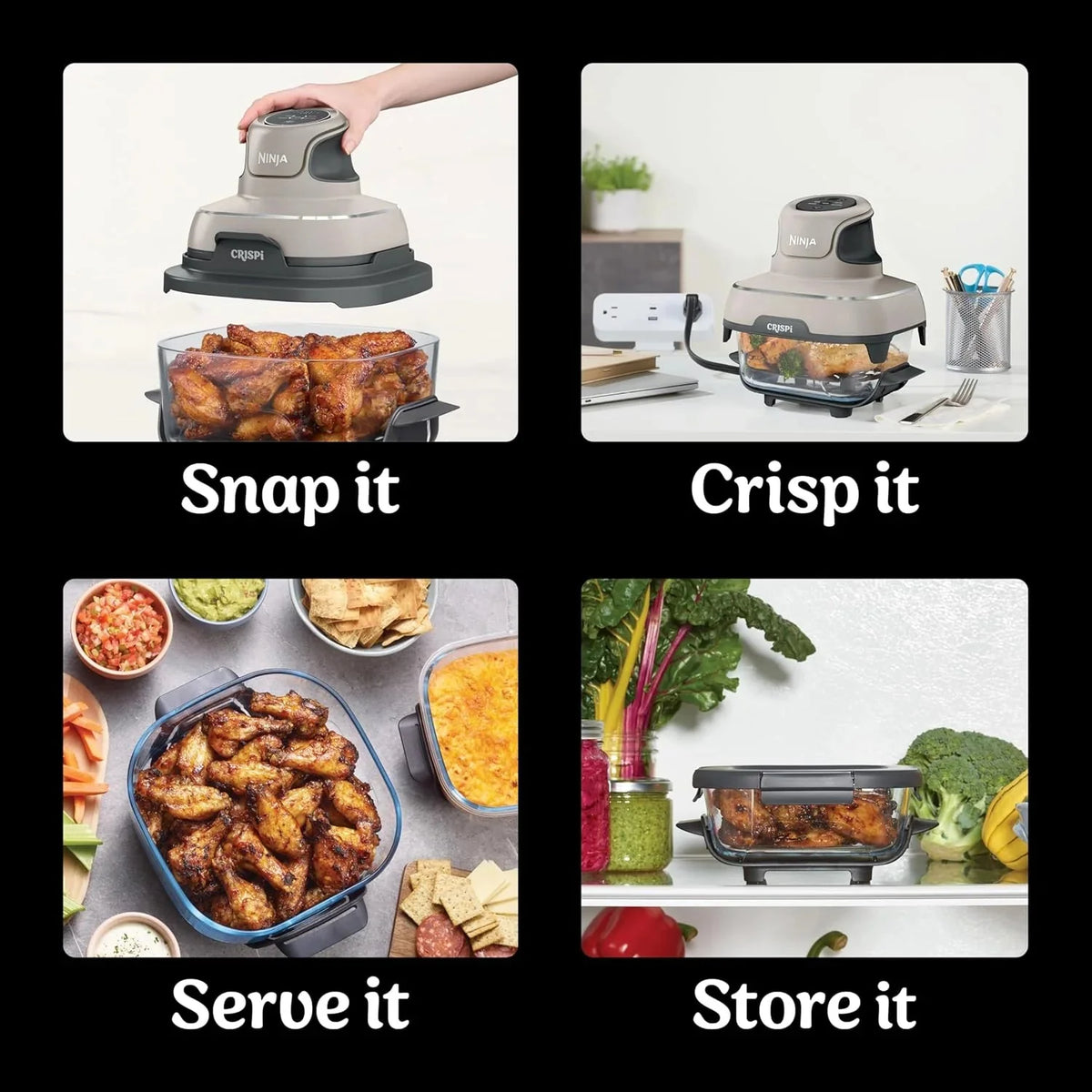 Ninja Crispi 4-in-1 Portable Glass Air Fryer Cooking System, 1500W, 4 QT And 6-Cup Containers