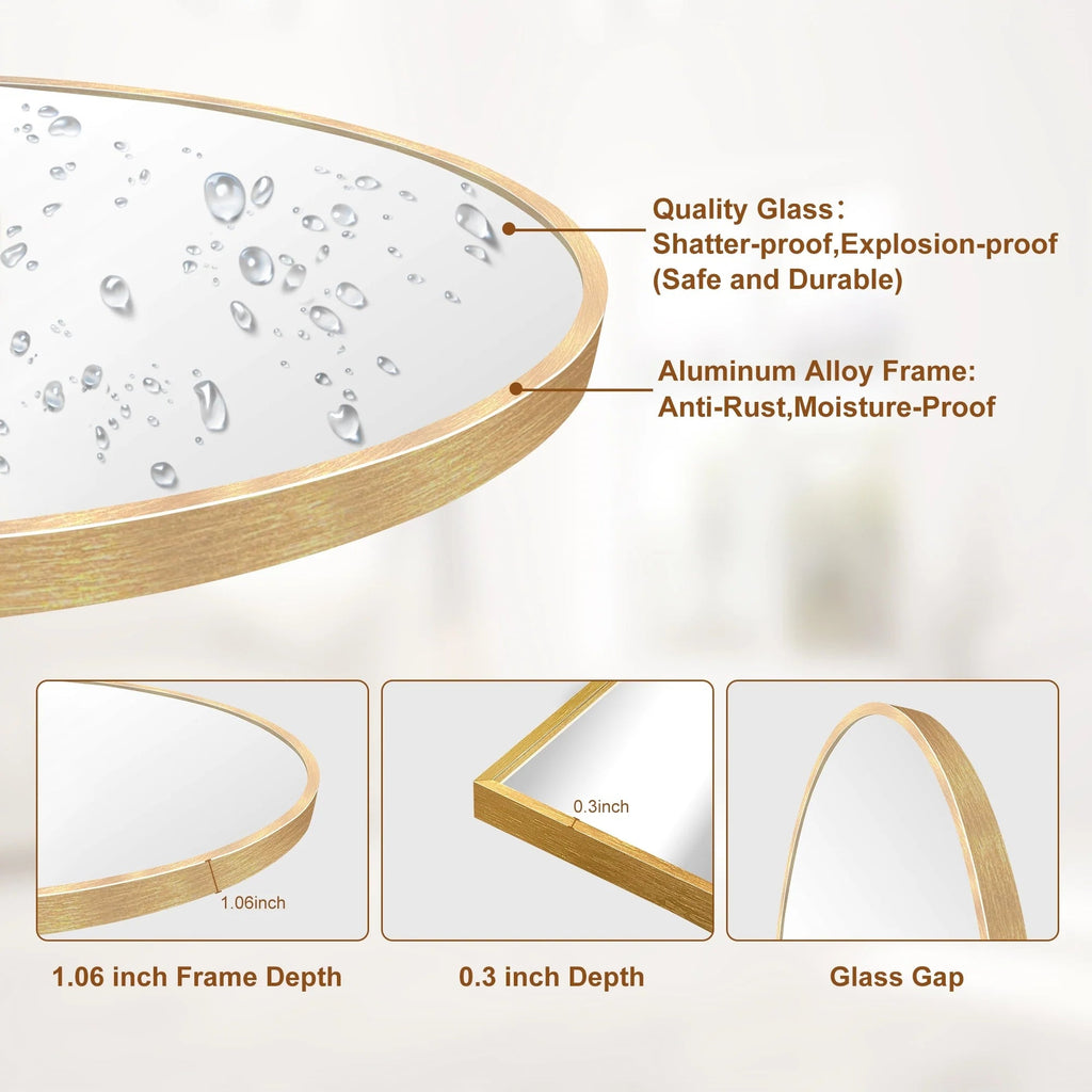 Arched Full Length Floor Mirror With Aluminum Alloy Frame - 65x22, 71x24, 71x28, 71x32