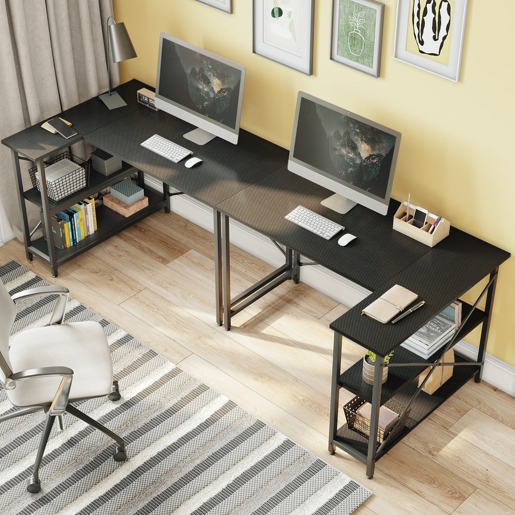Small L-Shaped Computer Desk With Reversible Storage Shelves - 55-Inch / 47-Inch