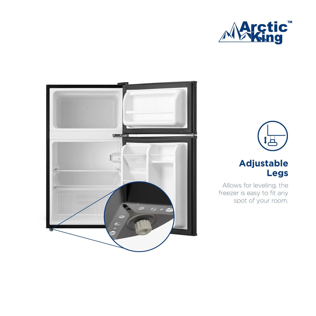 Arctic King Two-Door Mini Fridge With Freezer, 3.2 Cu ft, 18.5 in x 19.4 in x 33.3 in, Stainless Steel - E-Star