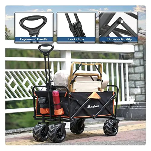 EchoSmile Collapsible Utility Wagon, 350 Lbs Capacity, 35.4 x 21.6 x 19.6 in, 4 x 7 in Wheels