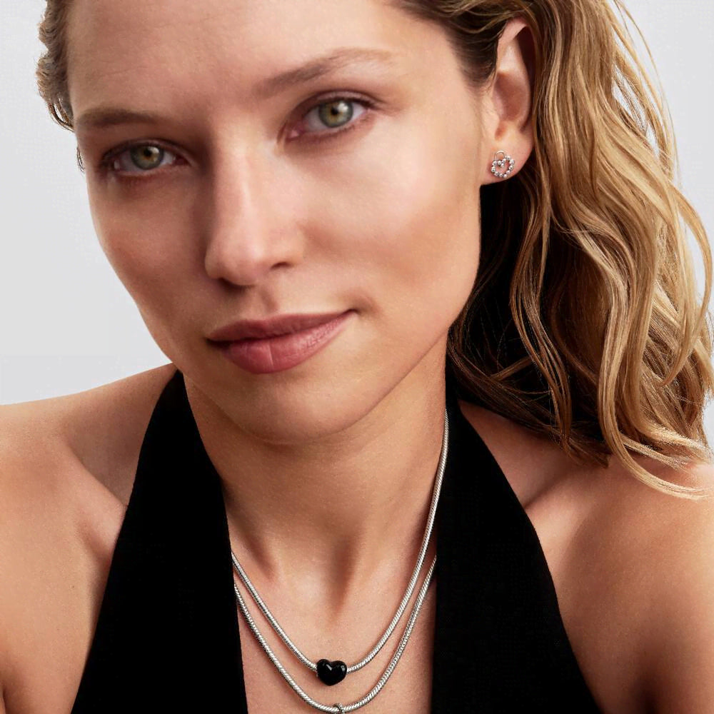 Matte Black Ceramic Heart Padlock Dangle Charm
