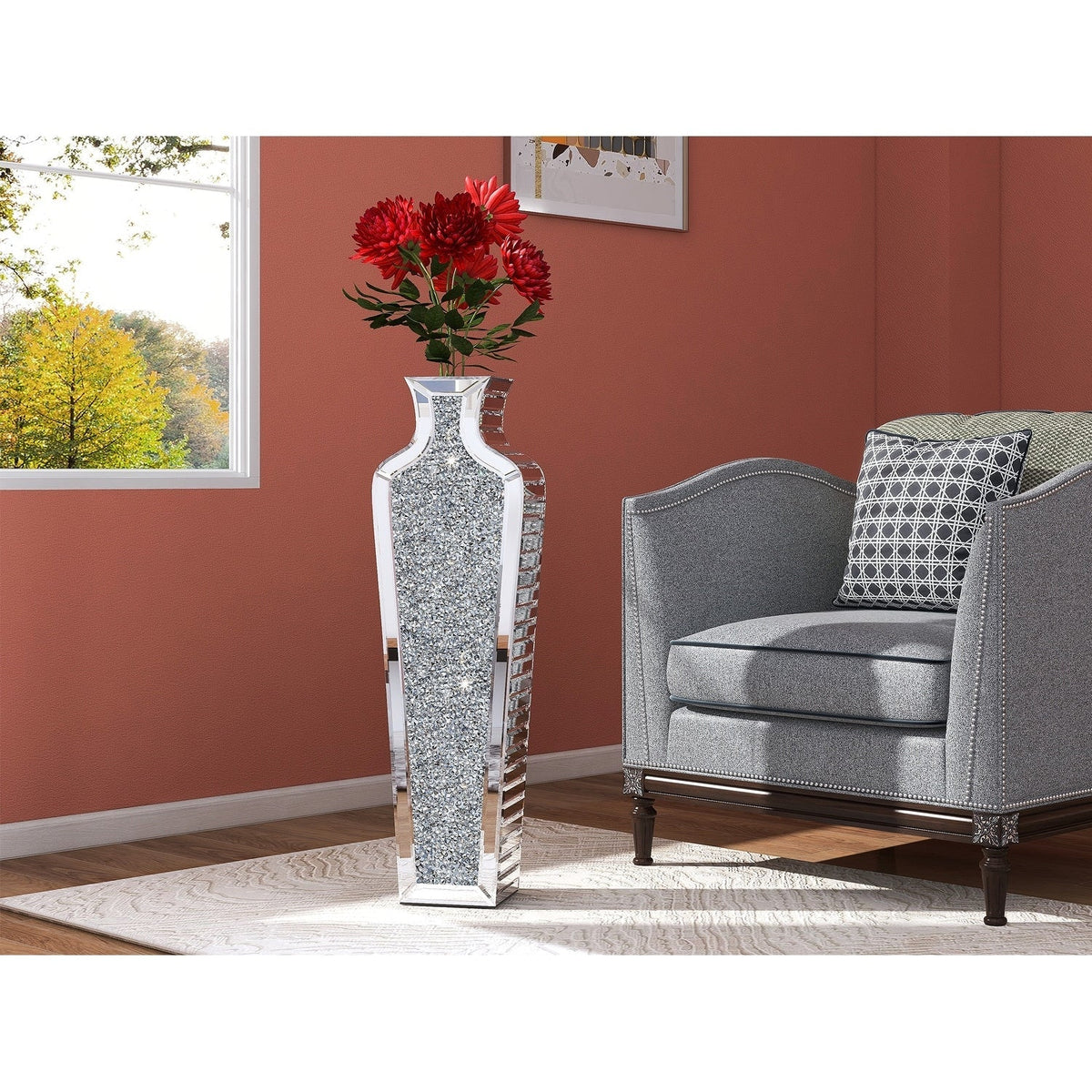 Crushed Diamond Floor Vase, Glass And MDF - 26.8 in, 36 in, 43 in