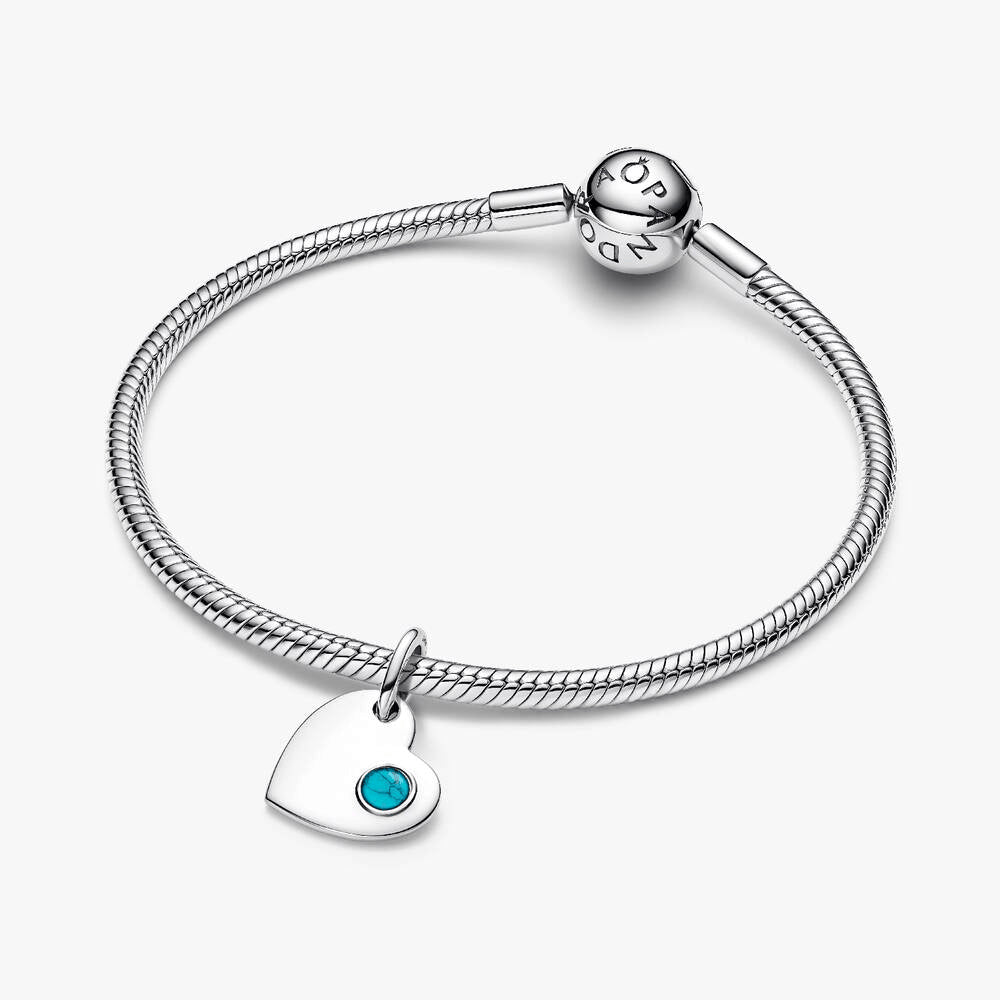 Engravable Heart Turquoise Blue Stone Dangle Charm