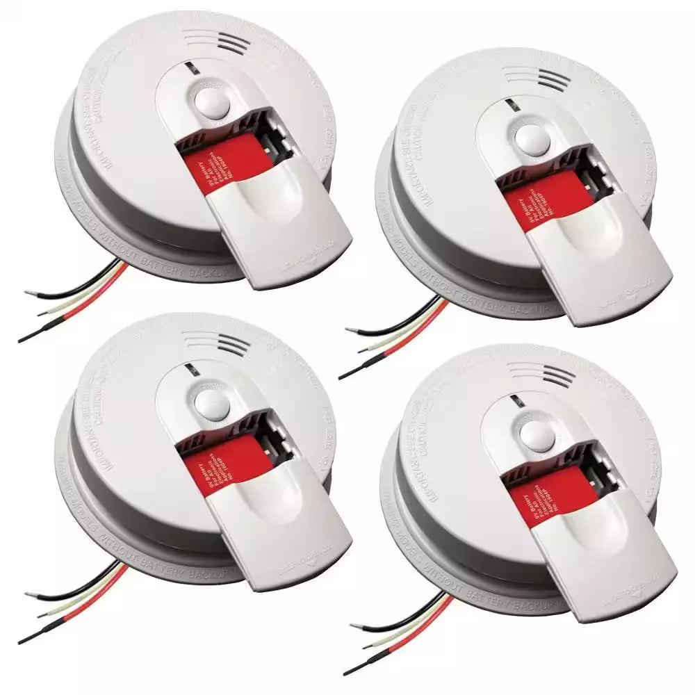 Hardwired Smoke Alarm With Ionization Sensor, 4-Pack, 120V AC, 9V Battery Backup - i4618