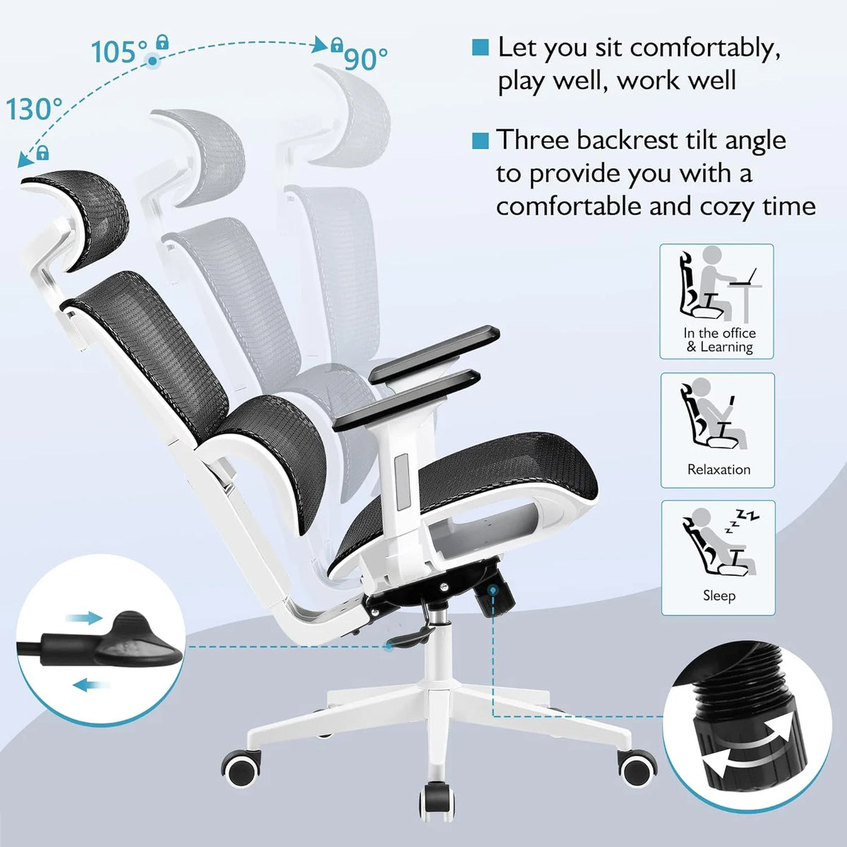 Primy Ergonomic Gaming Office Chair, 23 in D x 12 in W x 20 in H - PR988ZK