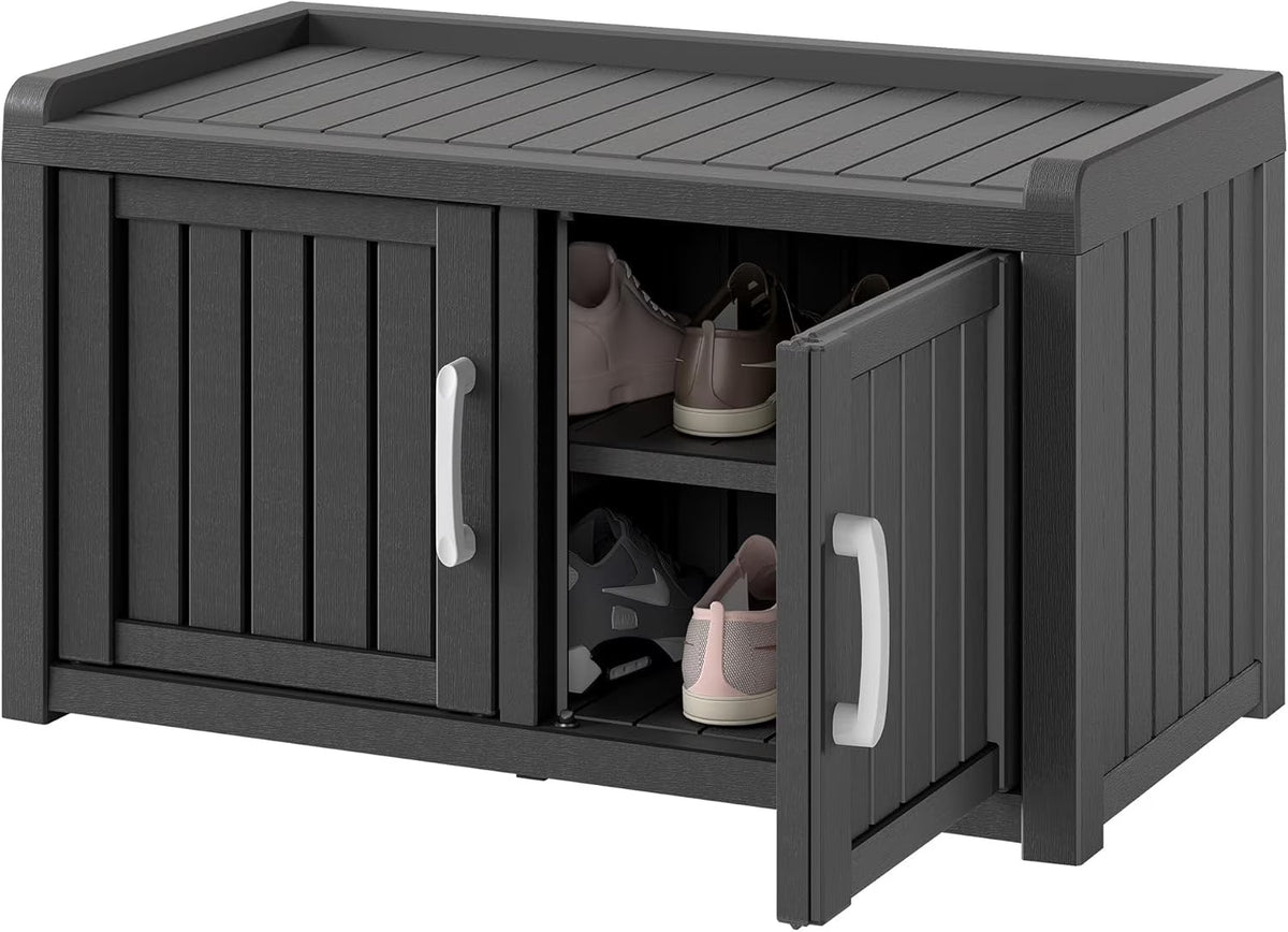 KAMABOKO Outdoor Shoe Storage Cabinet, Black, 2 Doors