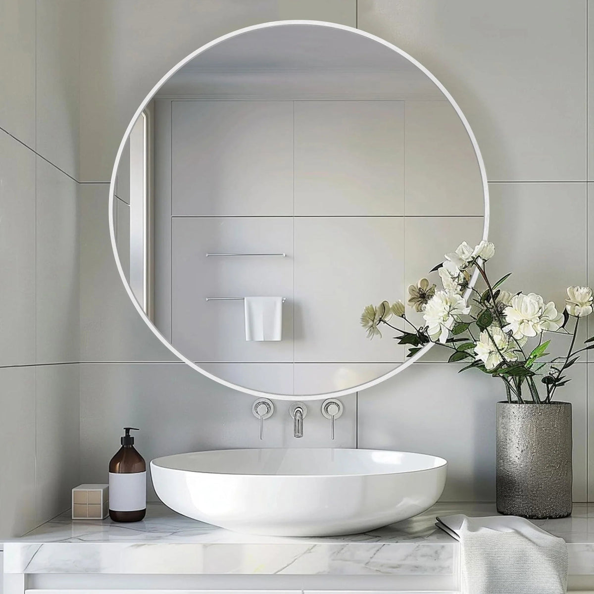 Round Bathroom Vanity Mirror, 24x24 / 36x36, Black, Brushed Gold or Silver