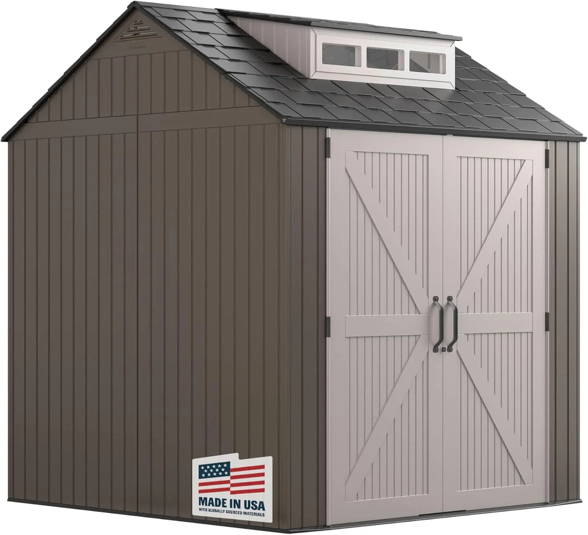 Rubbermaid Resin Outdoor Storage Shed With Floor, 7 x 7 Ft, Gray