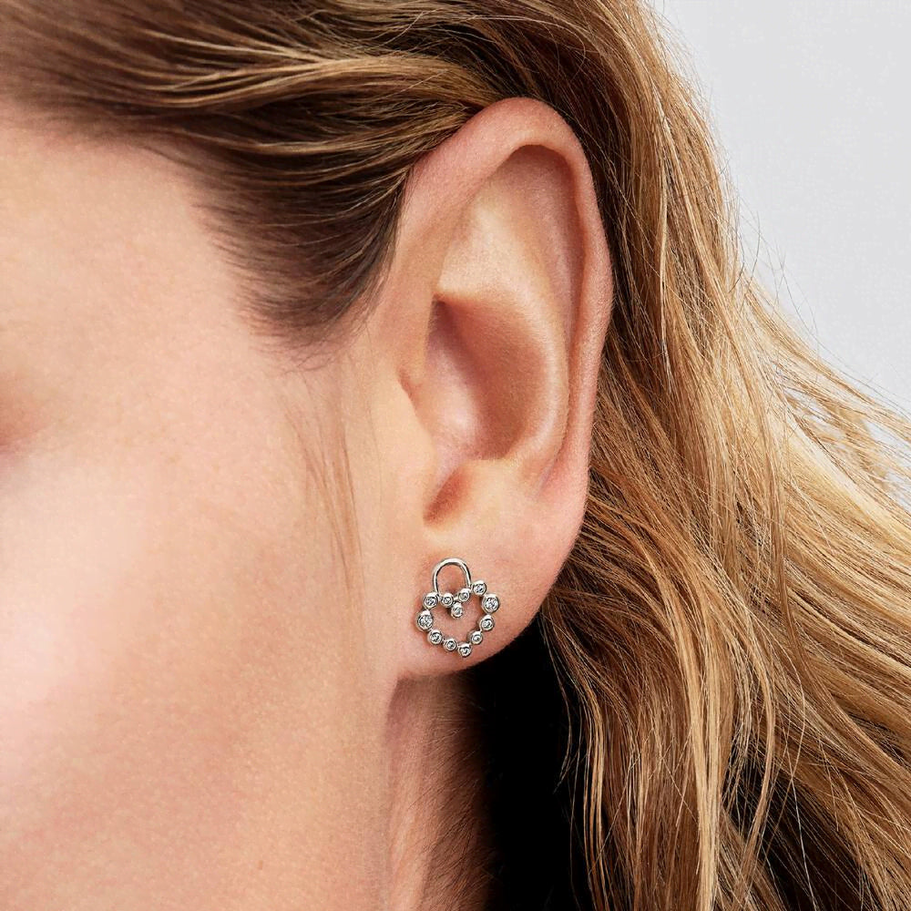 Sparkling Heart Padlock Stud Earrings