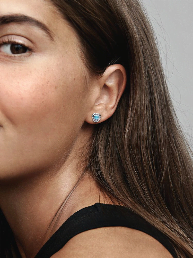 December Turquoise Blue Eternity Circle Stud Earrings