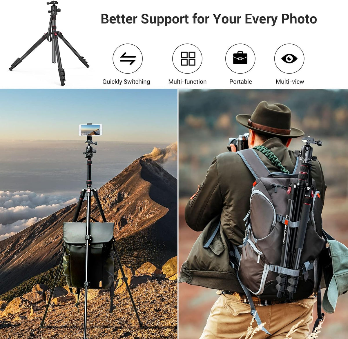 71in Foldable Aluminum Camera Tripod And Monopod