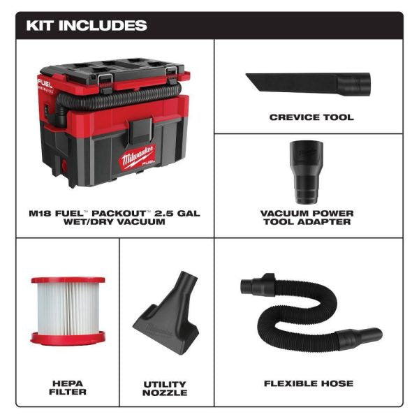 18V Cordless 2.5-Gallon Wet/Dry Vacuum With 2 x 6.0Ah Lithium-Ion Batteries