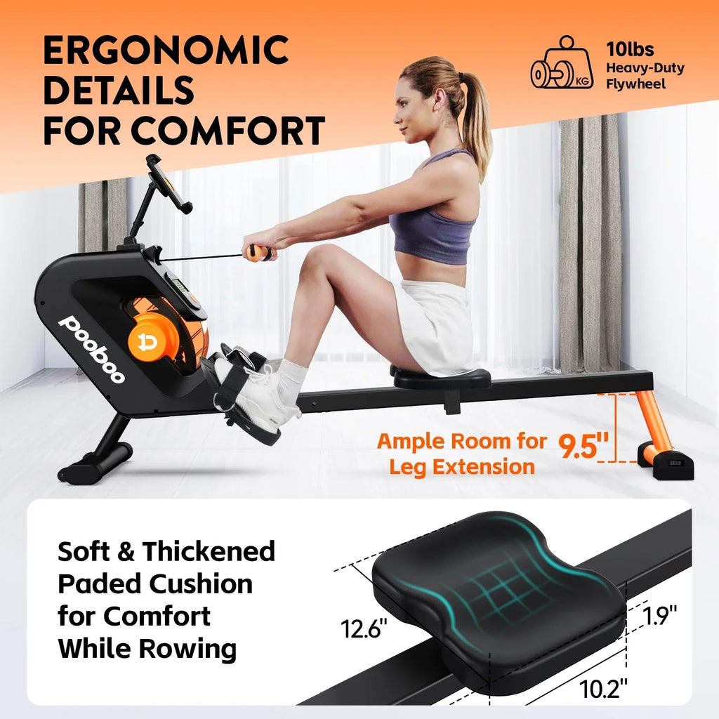 Pooboo Magnetic Rowing Machine, Foldable, 8-Level Resistance, 350lb Capacity