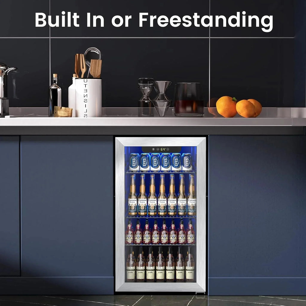 Electactic 3.2 Cu Ft 130 Can Beverage Refrigerator Cooler, Black, 19.29 x 17.32 x 30.79 inches - JC-90