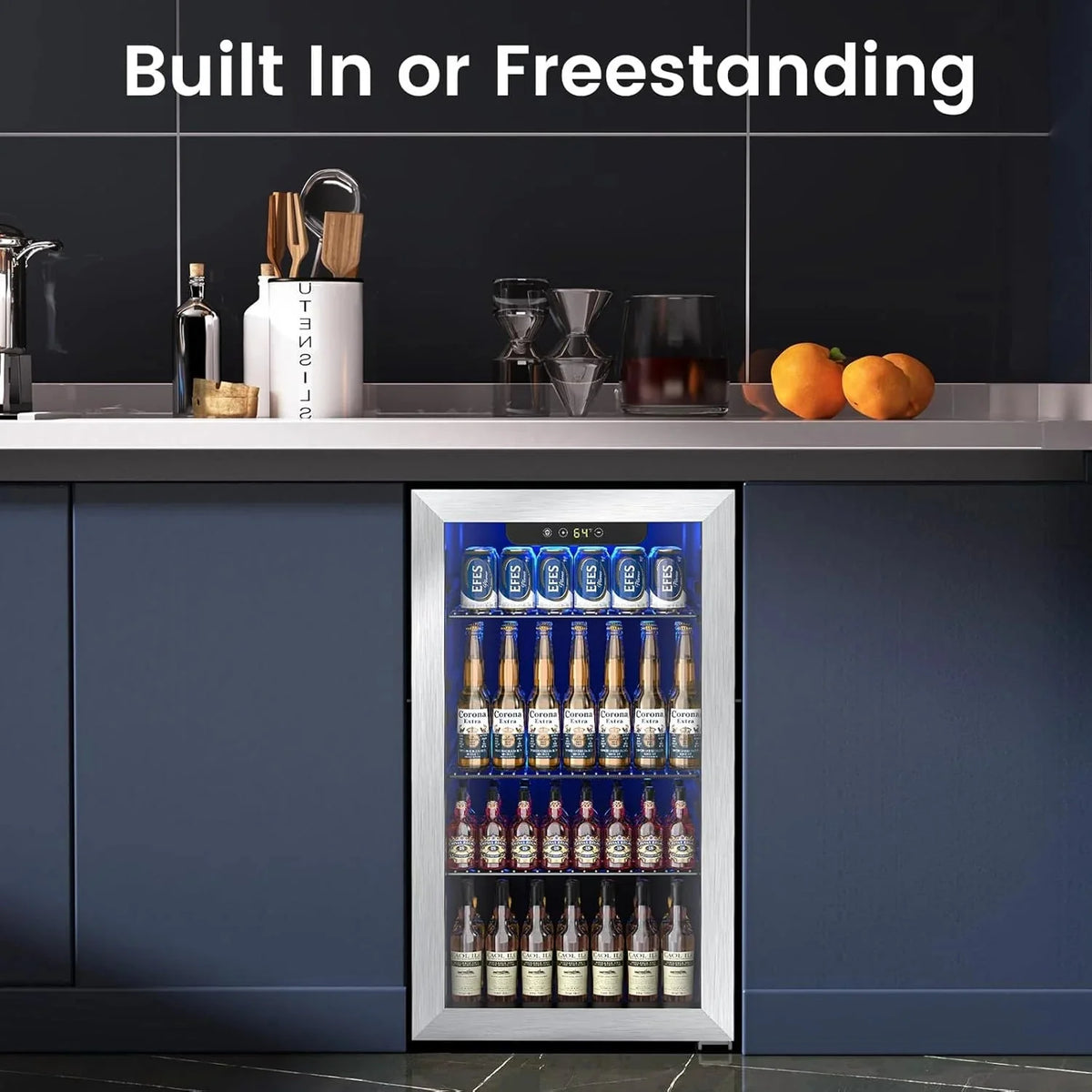 Electactic 3.2 Cu Ft 130 Can Beverage Refrigerator Cooler, Black, 19.29 x 17.32 x 30.79 inches - JC-90