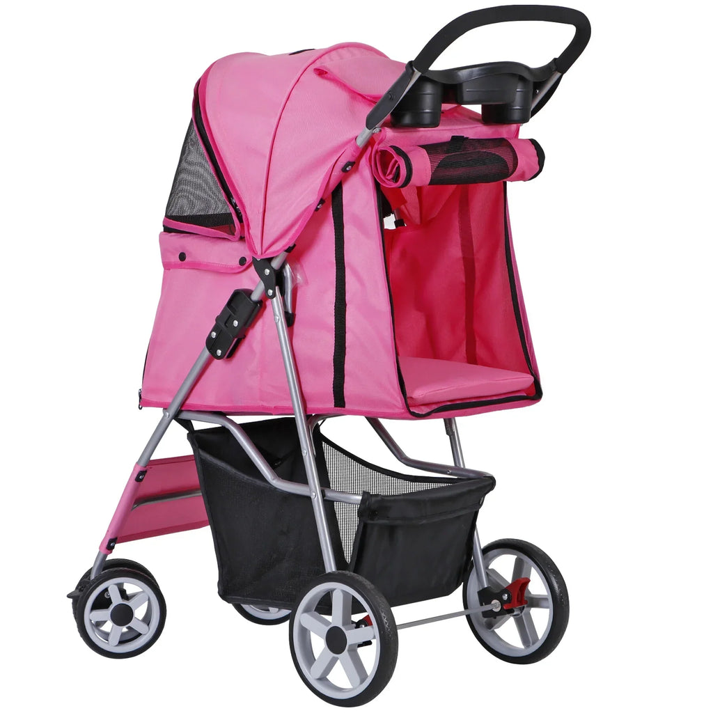 ZENSTYLE 4-Wheel Foldable Pet Stroller Carrier Cart With Storage Basket - 35 LBs