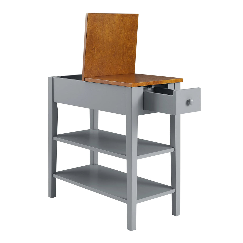 Narrow 2-Tone End Table With USB Charging Ports, 11.8 Inches Wide
