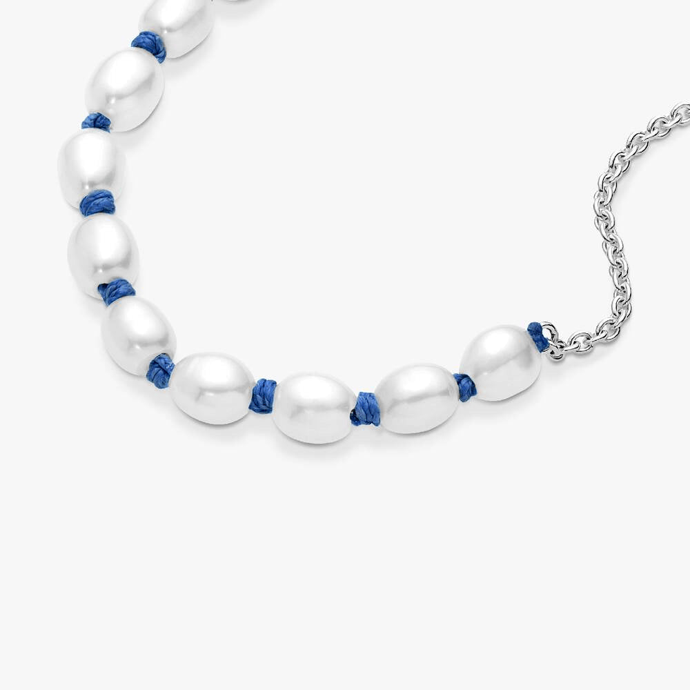 FINAL SALE - Treated Freshwater Cultured Pearl Blue Cord Chain Bracelet